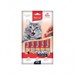 Biocat Snack Crema Pentru Pisici Cu Ton Si Somon (5 Plicuri X 14 G/pachet)