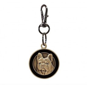 Medalion personalizat, bulldog, gravat cu numele, numarul de telefon si adresa 3 cm