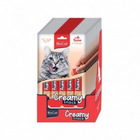 Biocat Snack Crema Pentru Pisici Cu Ton Si Somon Display (12 Pachete X 5 Pliculete X 14g)