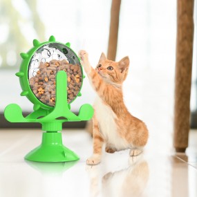 Jucarie rotativa la 360° pentru pisici, cu eliberare de recompense, Verde, design nou