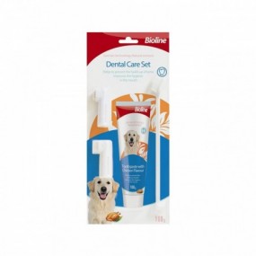 Bioline Kit Dentar Pasta+periuta Aroma Pui Pentru Caini 100g