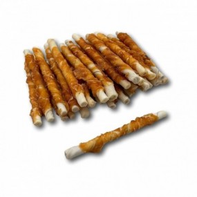 Recompense Pentru Caini Baton Alb Piele Rasucit Cu Pui 11-12cm 1kg